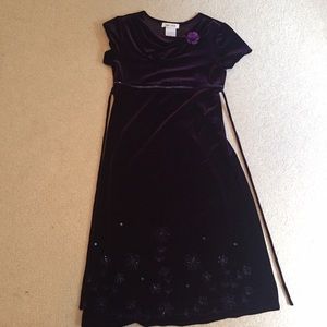 Plum velvet girl's dress with beading - size 8